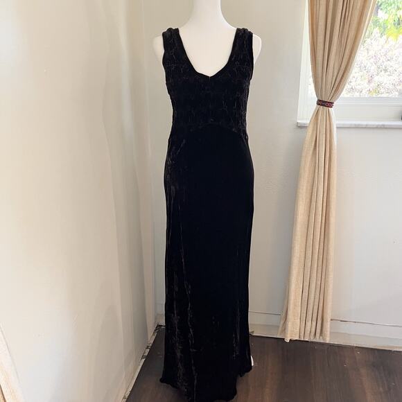 VTG 90s Beth Schaeffer Chocolate Brown Crushed Velvet Maxi Dress Size S - Picture 6 of 9